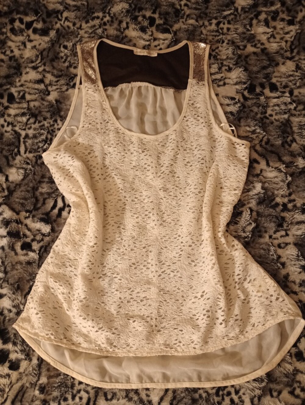 Boho Sleeveless Lace Overlay Tank Top - Ivory White